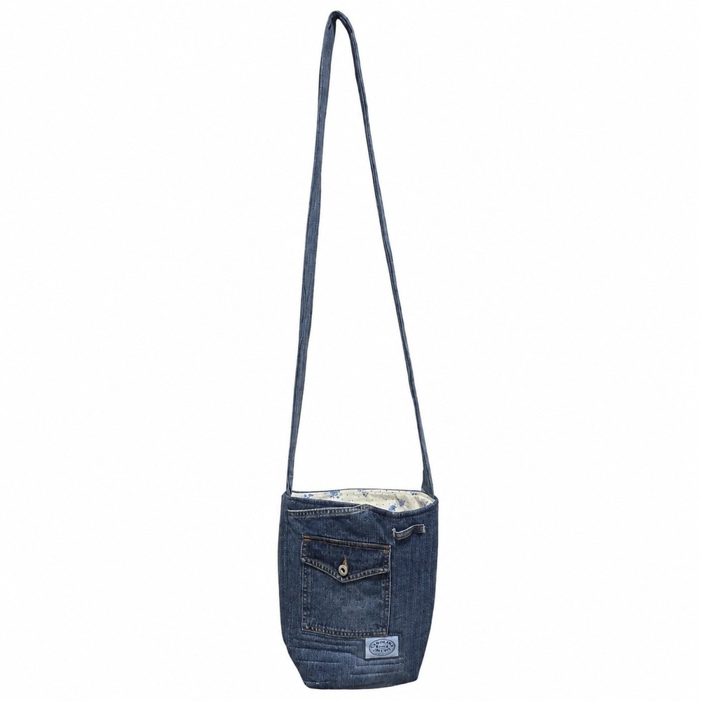 Carolina Blues Handmade Denim Crossbody Purse Jean Crochet Lace Pocket Upcycled - Picture 3 of 8